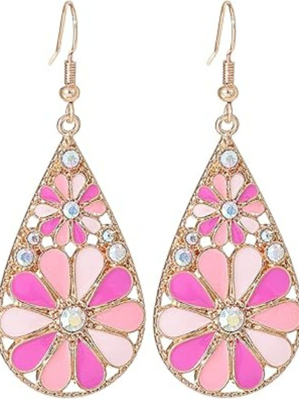 New Hippie or Boho Flower Teardrop Earrings Handmade Trendy Colorful Flower